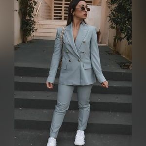 Zara Women’s Light Green Tailored Double Breasted Blazer Size XL